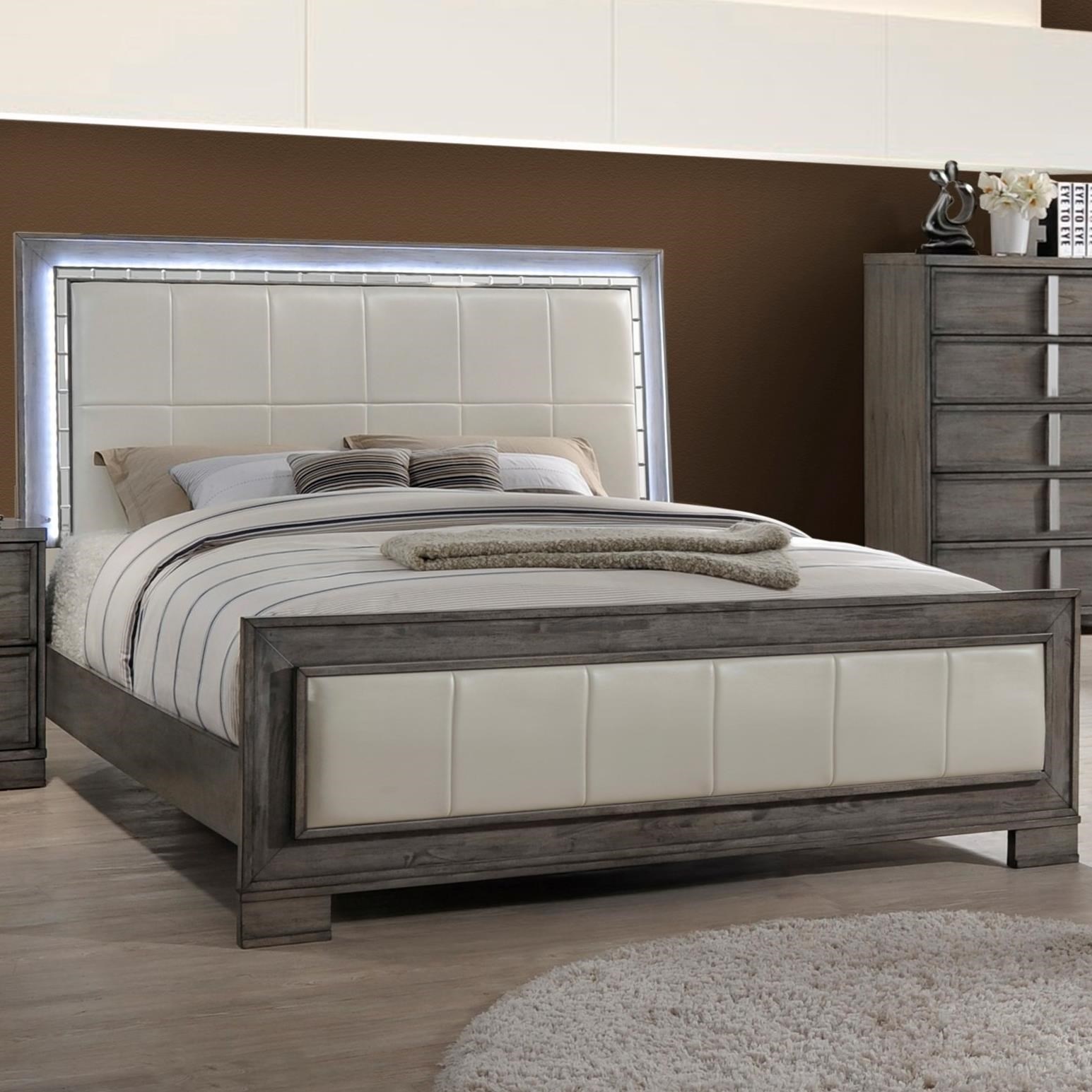 New Classic Edgewater California King Upholstered Bed with LED Lighting
